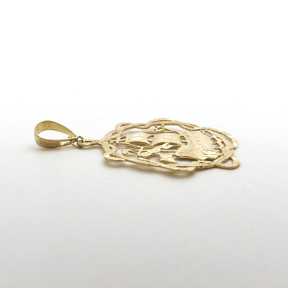 Solid 14k Gold Filigree Explorer Christopher Columbus Ship Charm Pendant
