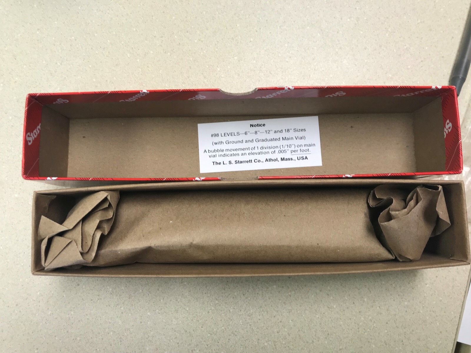 6" MACHINIST LEVEL STARRETT 98-6 / #50441 - NEW IN BOX - USA!