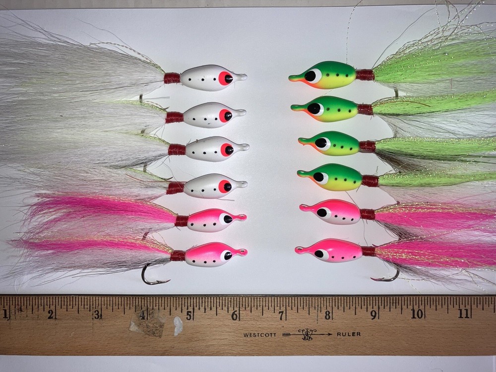 FLOATING JIGS, 12,  3/0  HOOK, ASSORTED COLORS, FLUKE CANDY