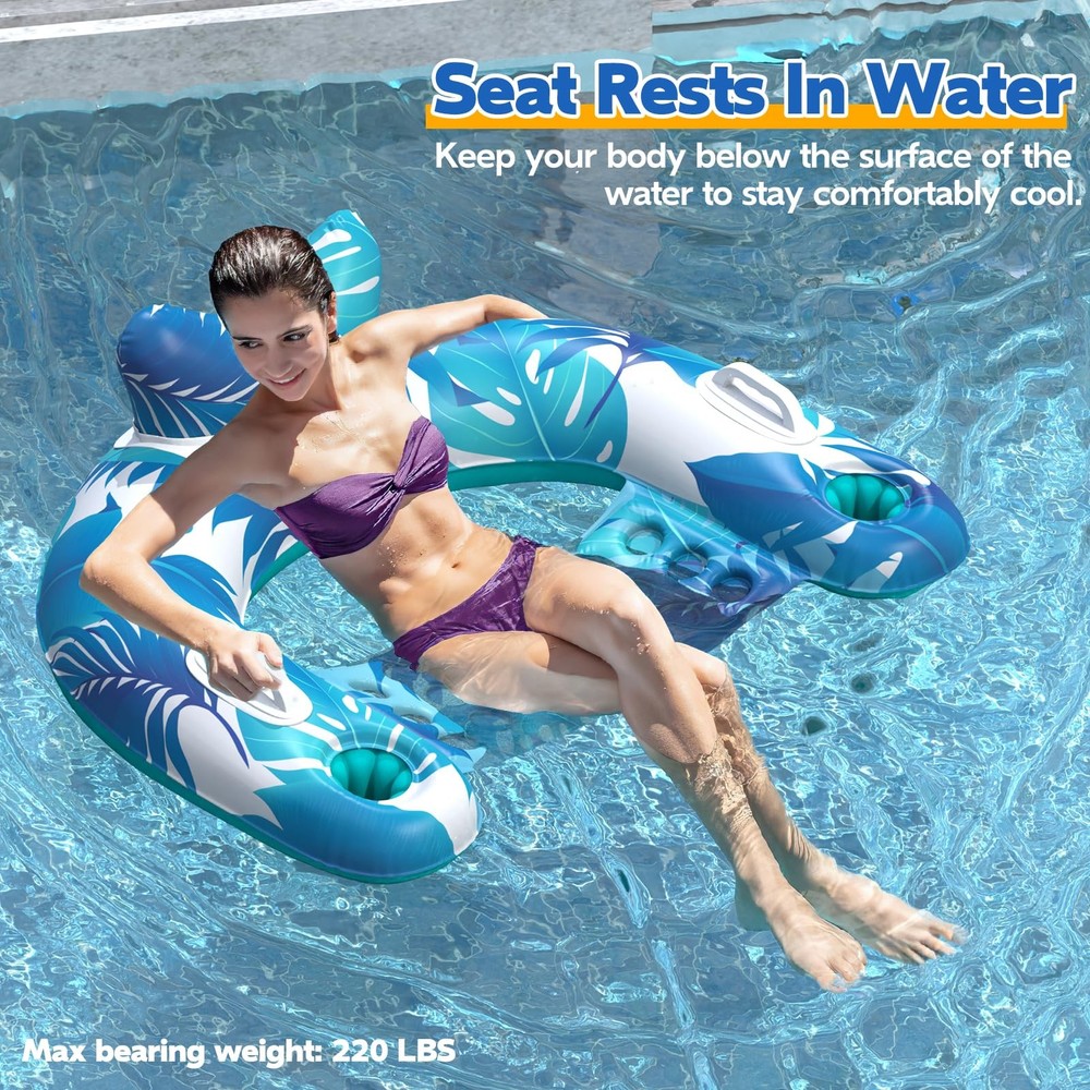 Pool Floats, 3 Pack Inflatable Pool Float Chairs with Cupholders & Handles, P...