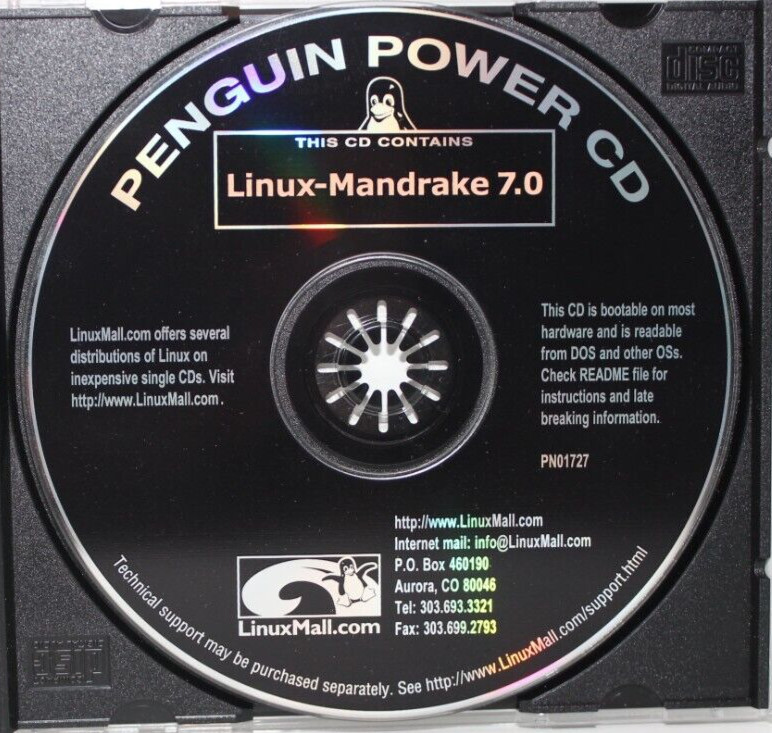 LINUXMALL LINUX MANDRAKE 7.0 PENGUIN POWER CD VINTAGE SOFTWARE