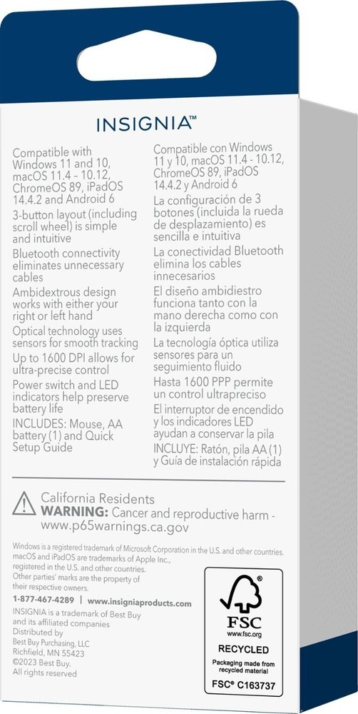 Insignia - Bluetooth 3-Button Mouse - Black