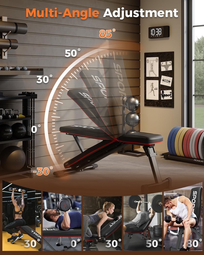 Adjustable Weight Bench Sit Up Bench Foldable Workout Bench with 5 Backrests