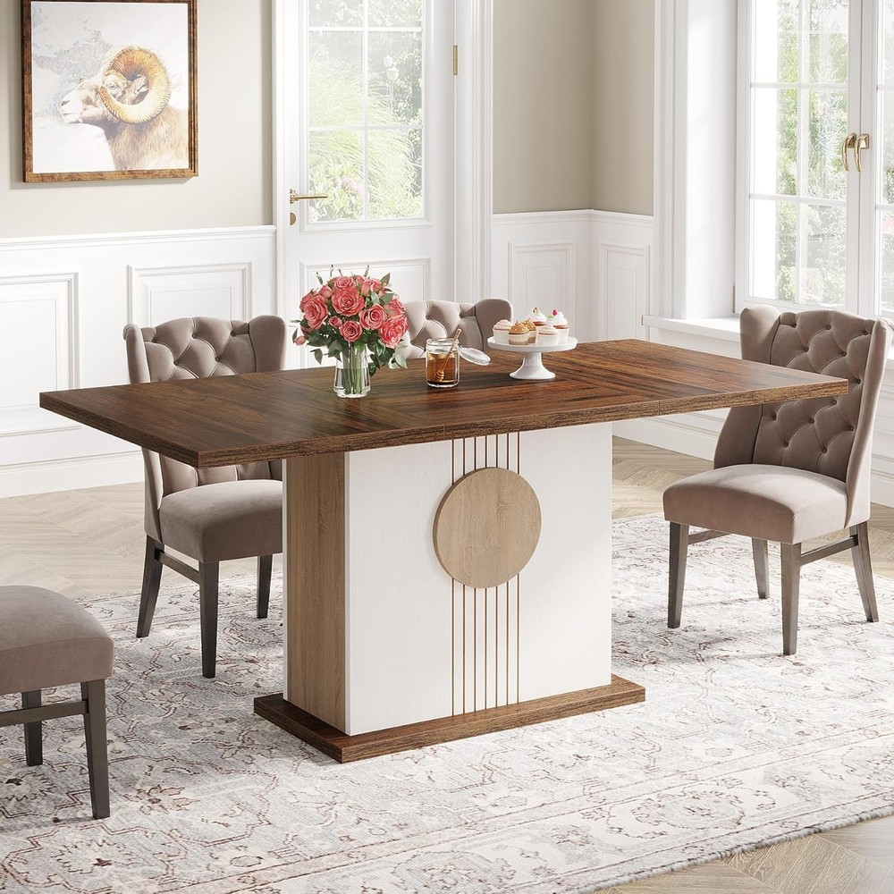 55" Rectangular Dining Table 4 to 6 People Farmhouse Wood Dinner Table Kitchen