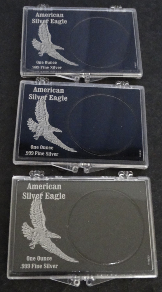 3 Edgar Marcus Silver Eagle Snaplock Case Coin Holder 2X3 Embossed Eagle
