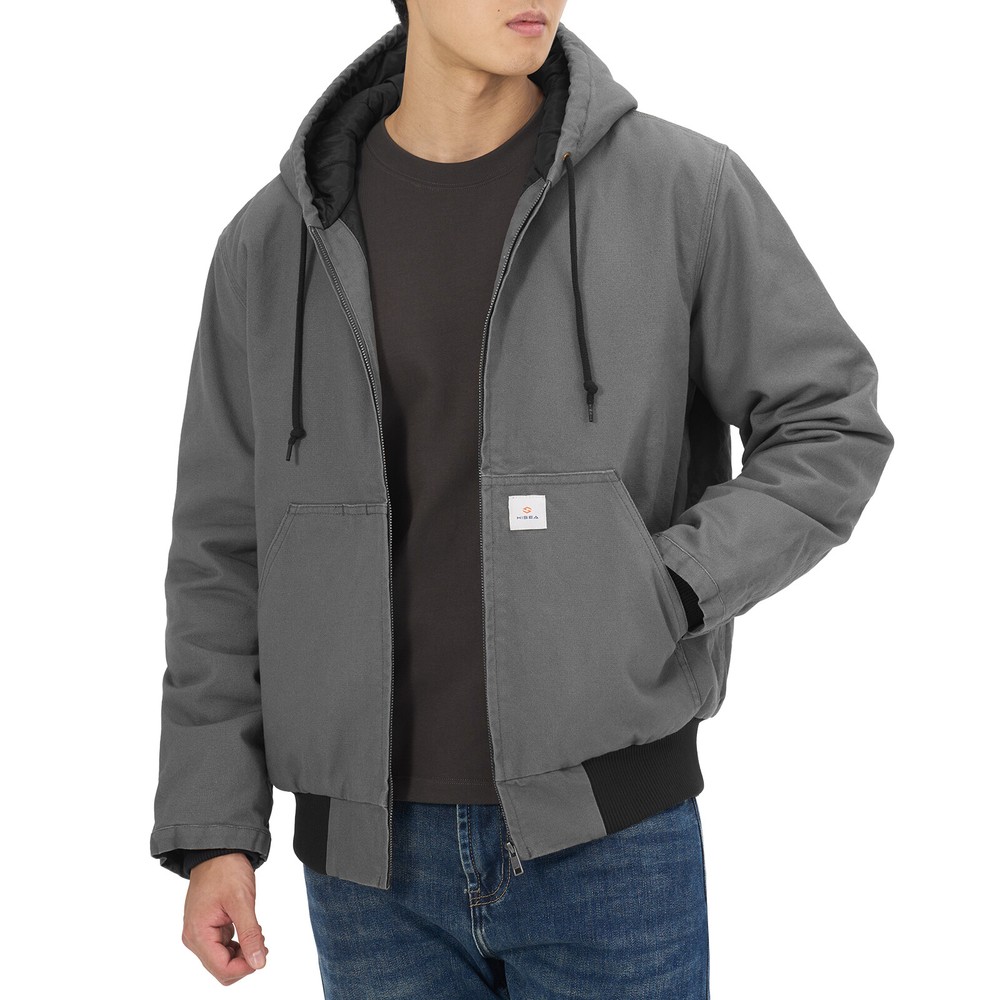 HISEA Men Full Zip Hooded Jacket Quilted Lining Active Jacket Work Coat Pockets