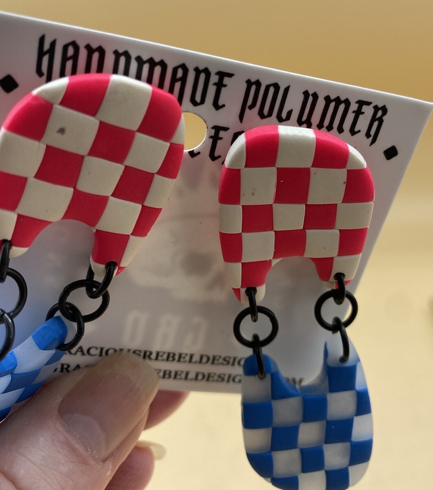 Polymer Checkerboard Dangle Earrings Gracious Rebel Designs Handmade