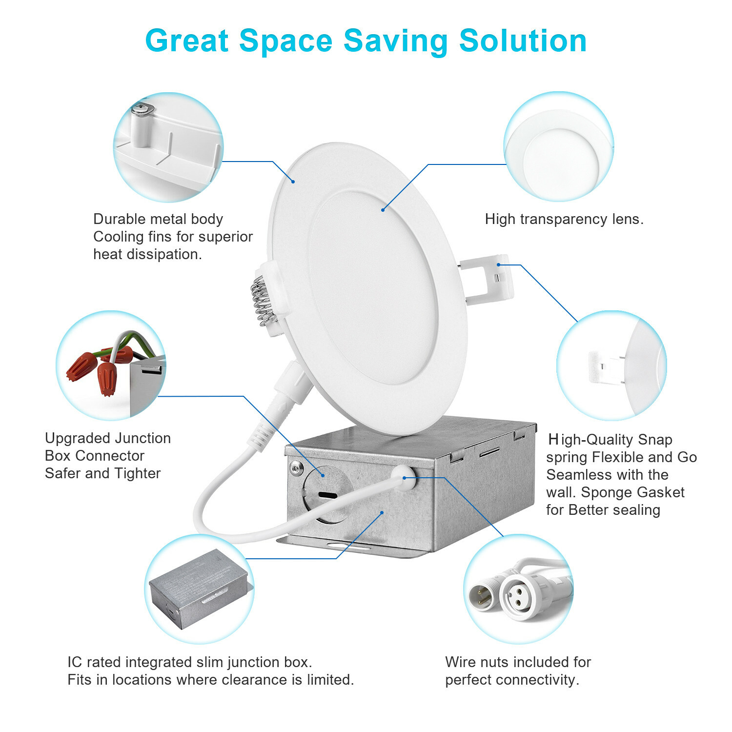 30 Pack 6 Inch 12W 5CCT LED Recessed Ceiling Down Light W/Junction Box Dimmable