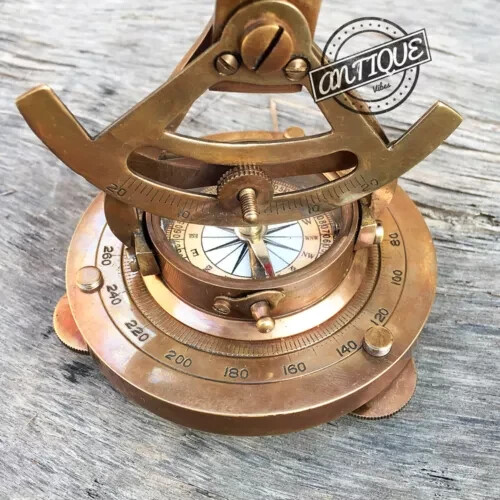 Vintage Solid Brass Theodolite Survey Alidade & Telescope Compass Instrumen
