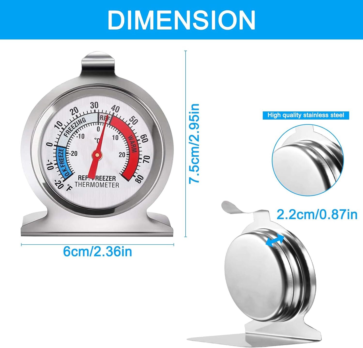 2Pc Refrigerator Thermometer Freezer Kitchen Fridge Temperature Gauge Sensor.