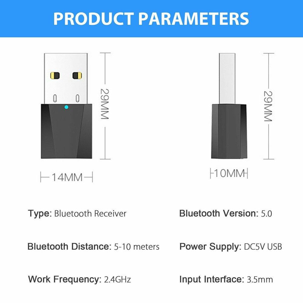 NEW USB Bluetooth 5.0 Wireless Audio Music Stereo Adapter receiver - 2Pcs