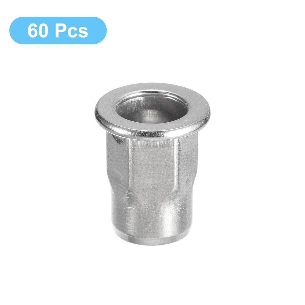 M6 Half Hex Body Rivet Nut, 60pcs 304 Stainless Steel Threaded Insert Nuts
