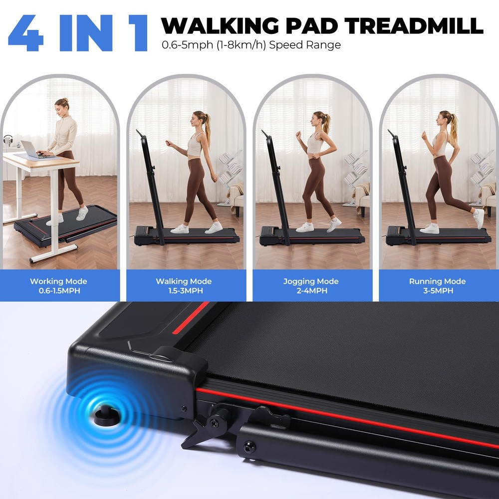 Walking Pad Treadmill with Adjustable Height Handle Bar, 3HP Quiet Foldable U...