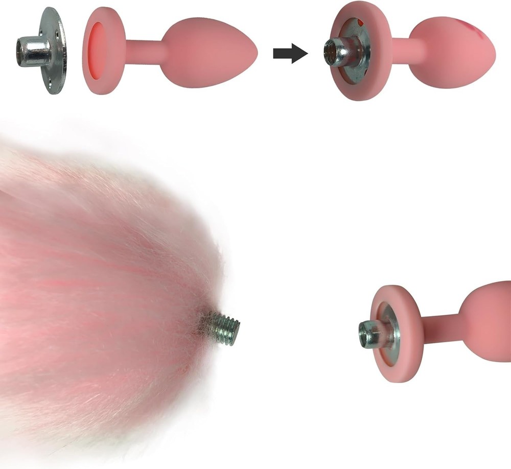 Pink Silicone Anal Tail with Three Interchangeable Butt Plugs for Beginners