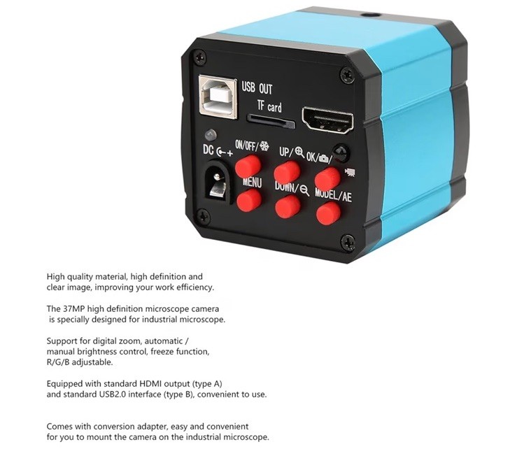 37MP 1080P 60FPS USB Industrial Microscope Camera with Conversion Adapter