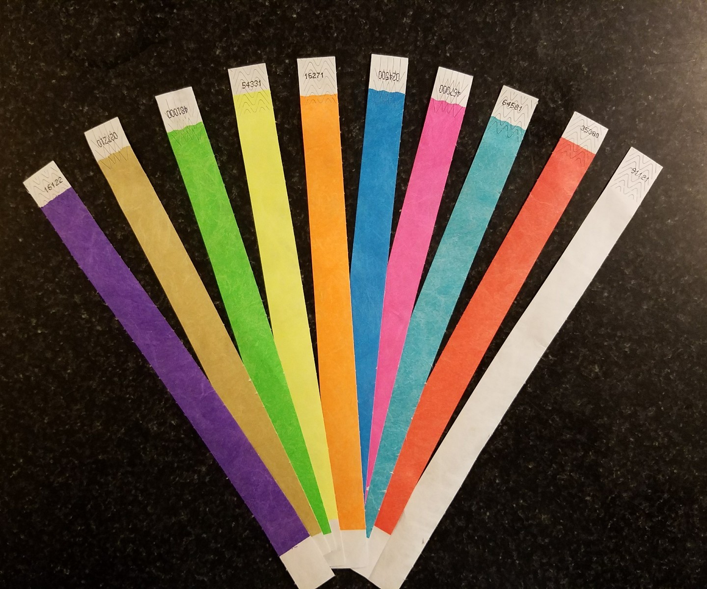 100  3/4" (10 each of 10 colors) TYVEK WRISTBANDS. , WRISTBANDS FOR EVENTS,