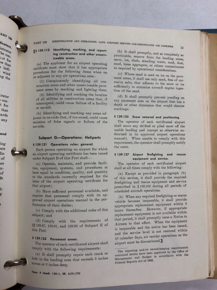Federal Aviation Regulations 1972 Original