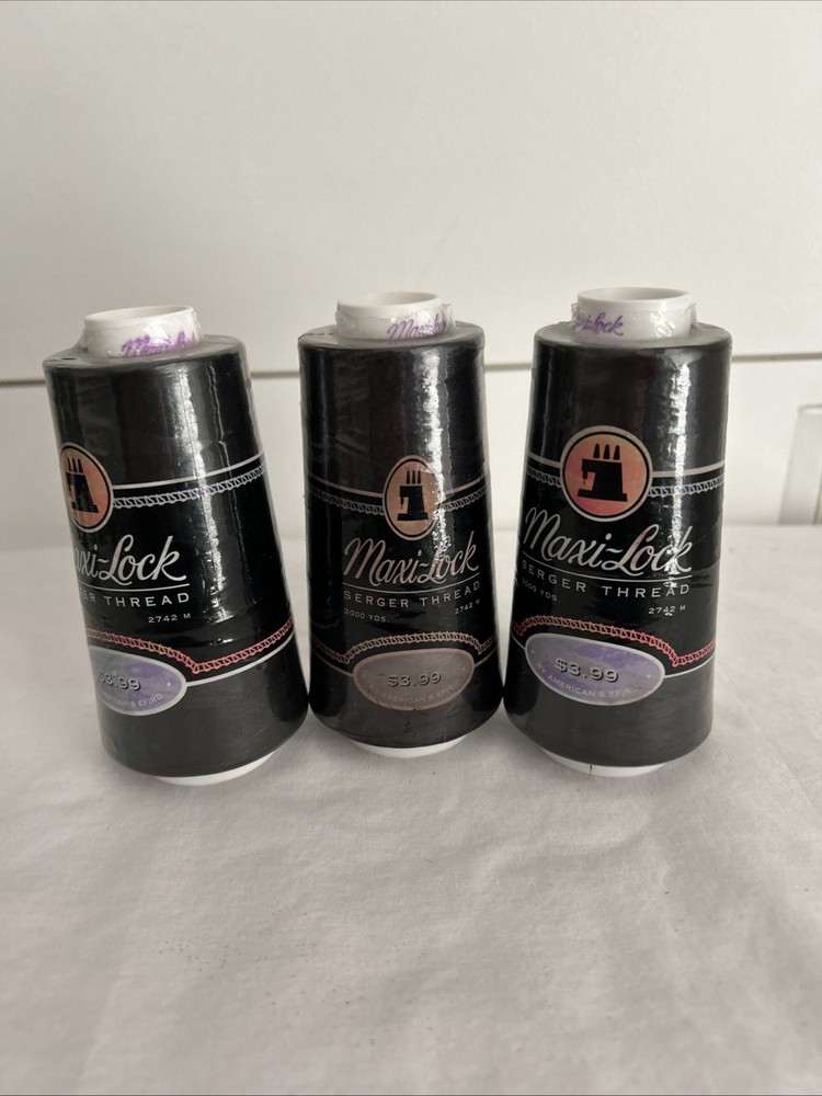 3 New Black maxi-lock 3000Yd spools 100% polyester overlock serger thread