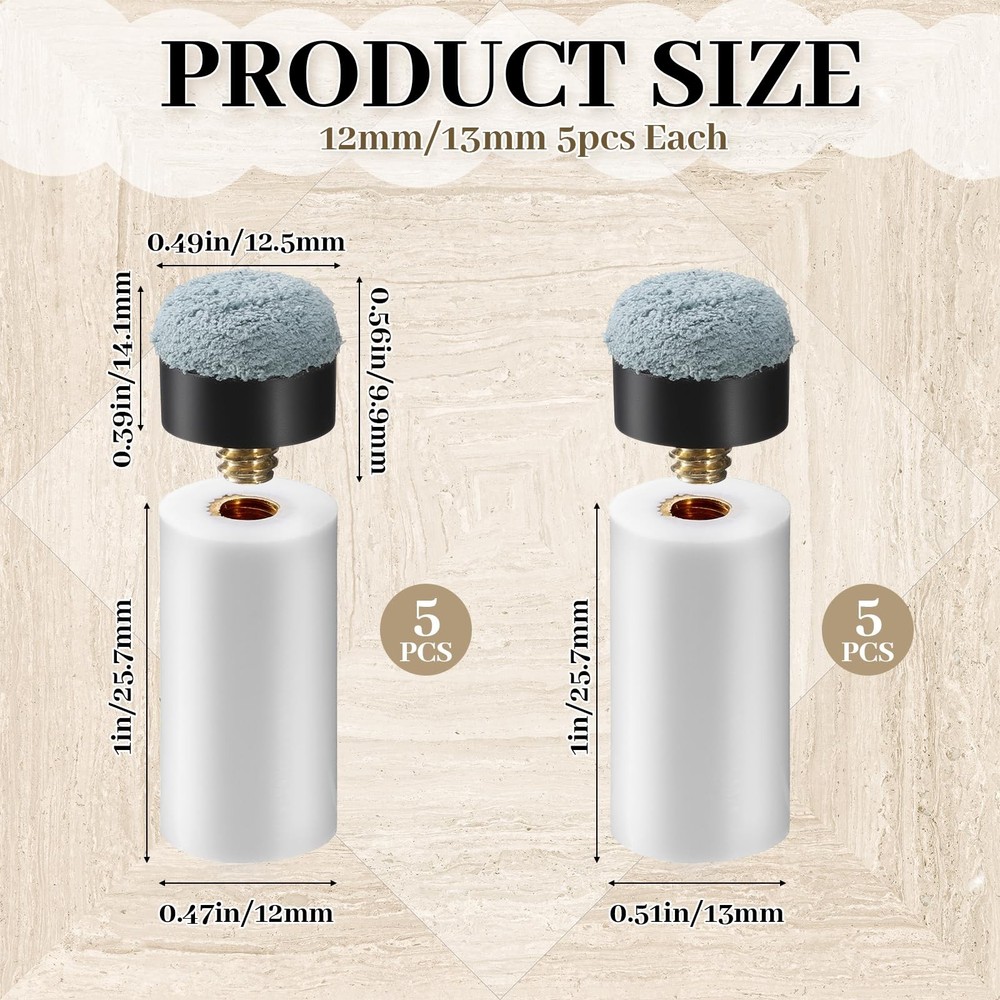 ElevateTech 10 Sets Billiard Cues Tips Replacement Kit with White Pool