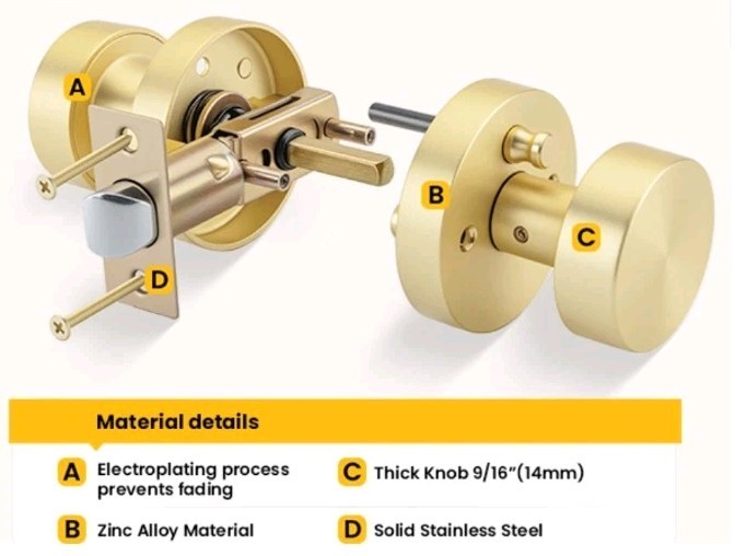 🔑 ⭐ Goldenwarm Brushed Gold Privacy Door Knobs Interior Round Satin (6 Pack)