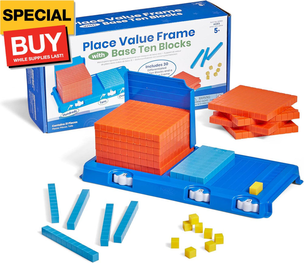 Place Value Frame with Base Ten Blocks, Base 10 Blocks, Educational Math Manipul