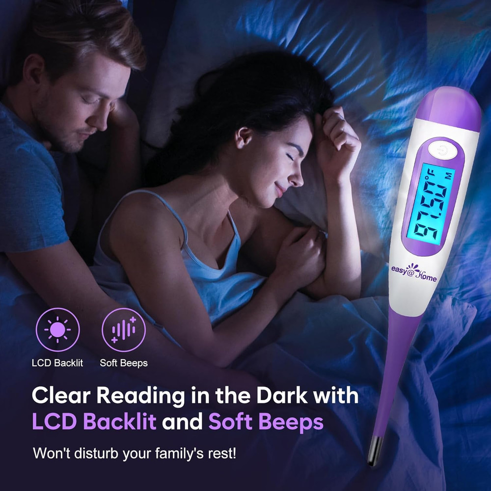 Easy@Home Digital Basal Thermometer with Large Backlight LCD Display, 1/100th De