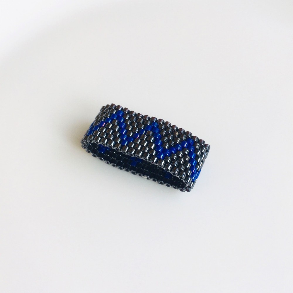 Geometric Beaded Ring, Custom Miyuki Seed Bead Wide Band Ring, Zigzag Pattern
