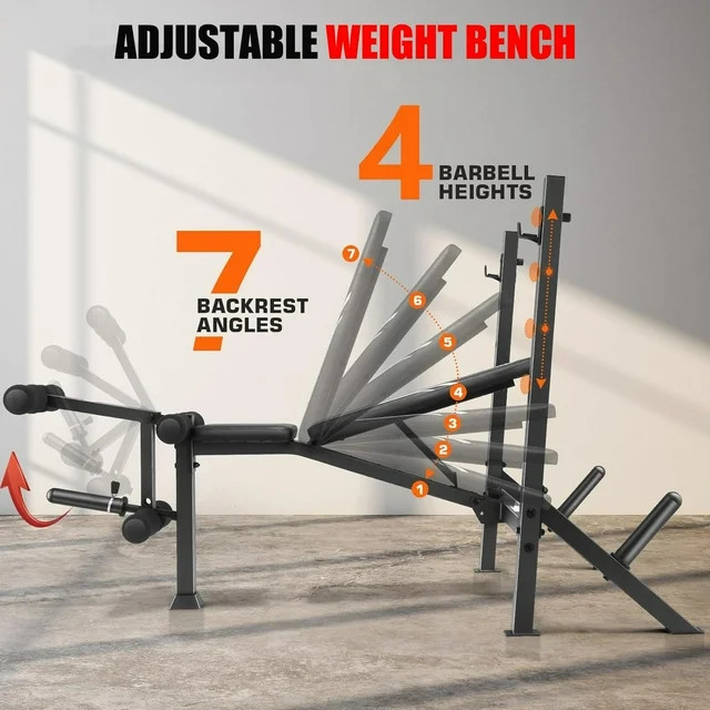 5-in-1 Multi-functional Adjustable Weight Bench 900Lb Foldable with Barbell Rack