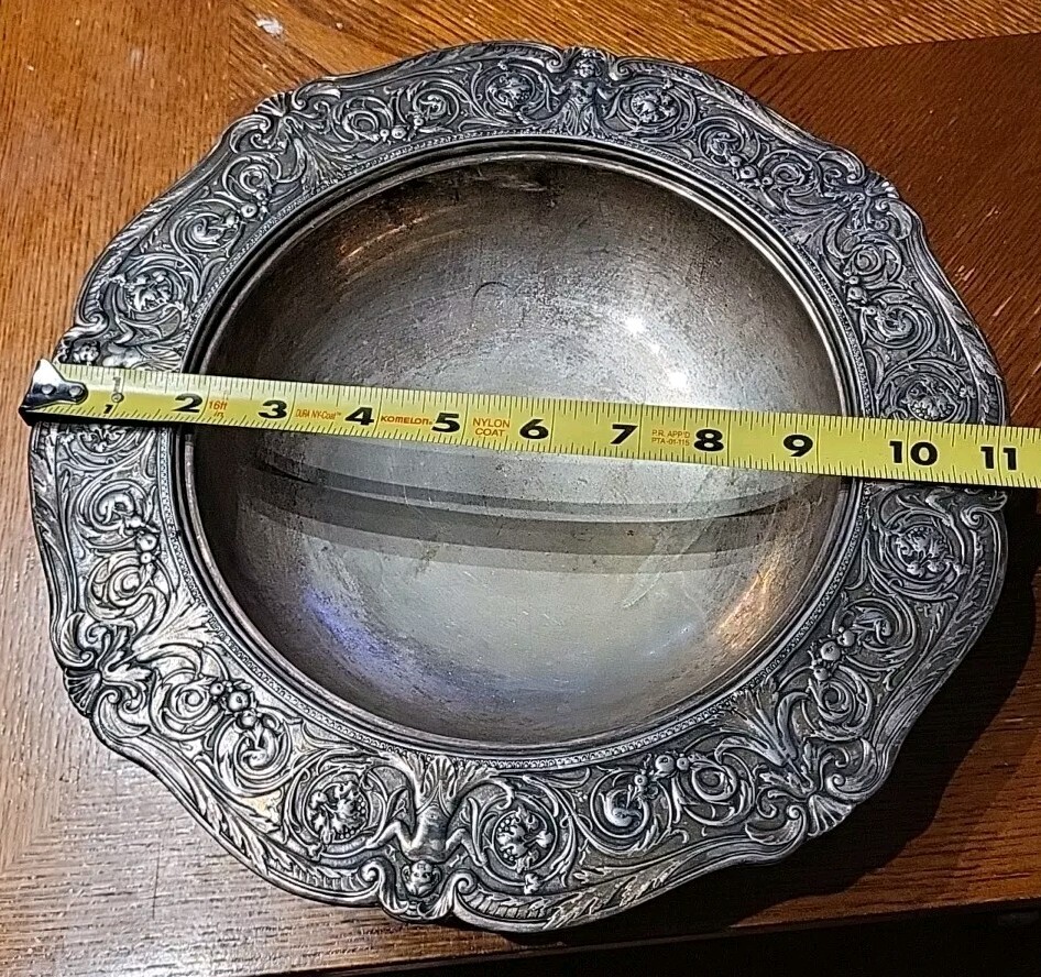 Antique Victorian Barbour Silverplated Tree Of Life Bowl Cherub Grapes 11"