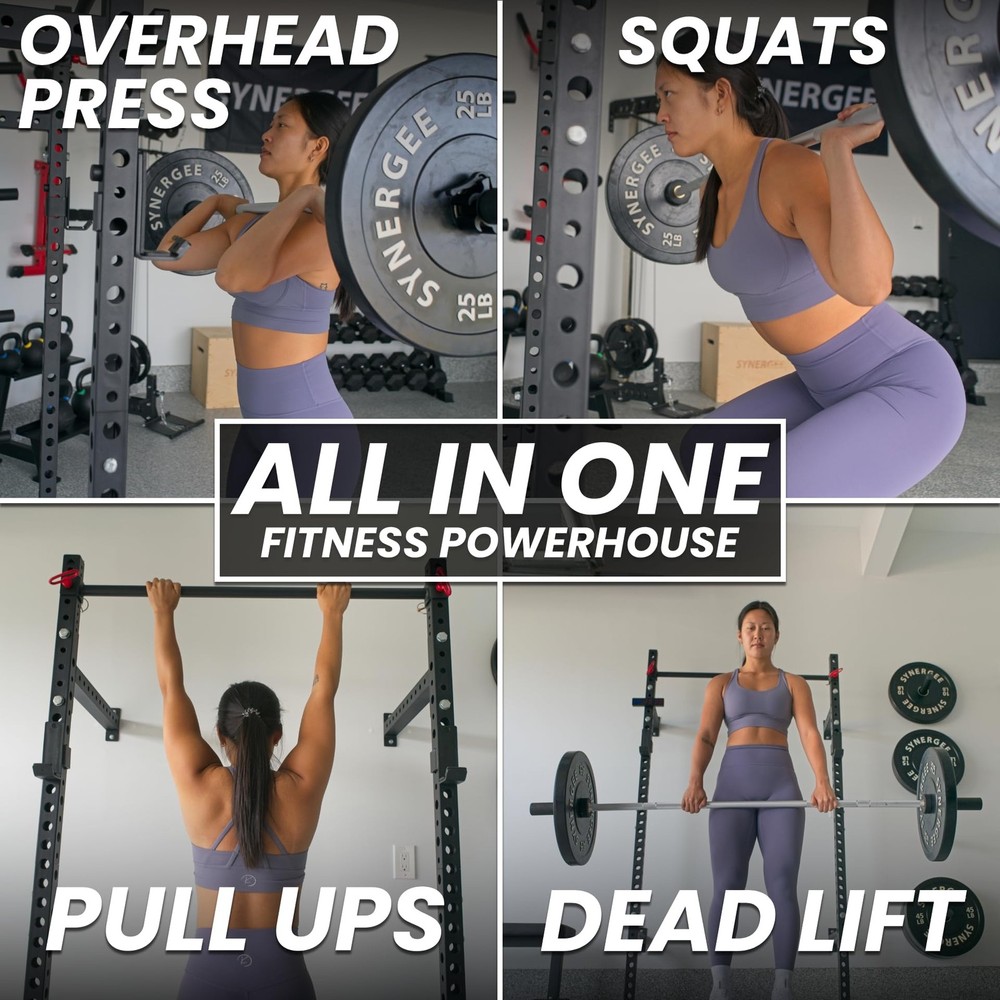 Wall Mounted 79" by 12” Squat Rack with J-Cups & Adjustable Pull Up Bar
