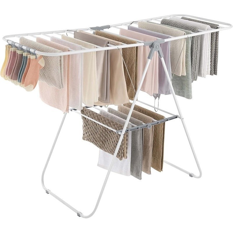 Adjustable Foldable Clothes Drying Rack 24 Rods 27 Clips Heavy Duty Rustproof US