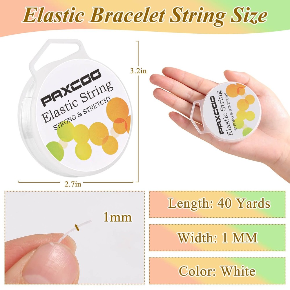 PAXCOO 2 Pack Elastic String for Bracelets, Stretch Magic 2 White
