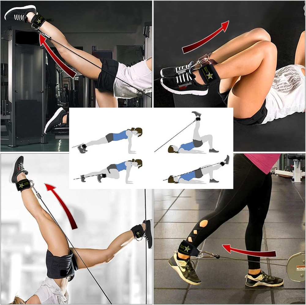 Weight Lifting Ankle D-Ring Straps Pulley Cable Machine Kickbacks Attachment Gym