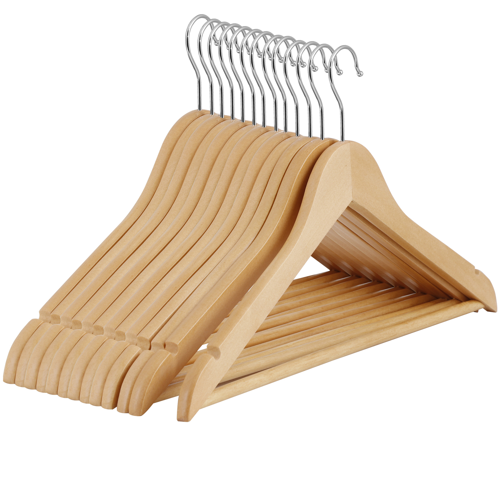 50 Pack Clothes Hangers Premium Natural Finish Suit Pant Dress Coat Hangers Wood