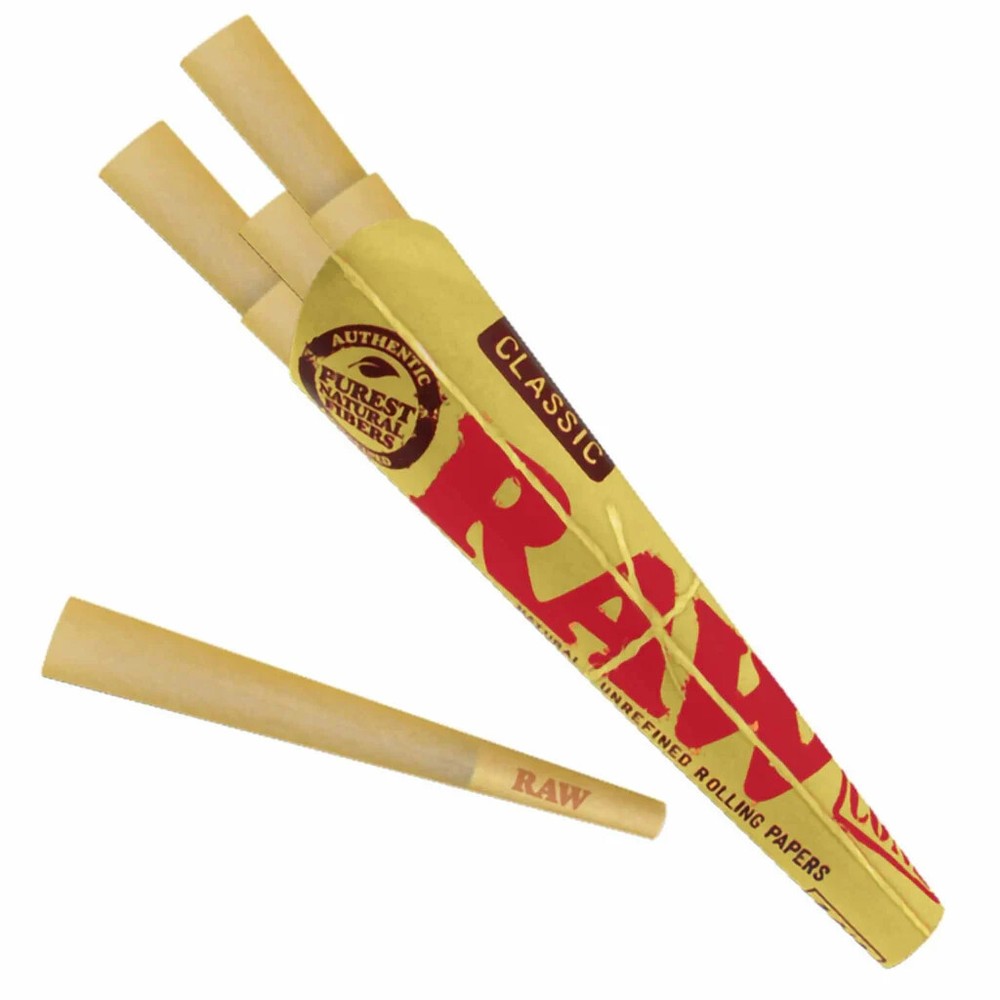 5 X RAW CLASSIC CONE 1 1/4 (1.25) SIZE UNREFINED ROLLING PAPERS 6 CONES PER 😎