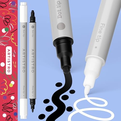 White & Black Acrylic Paint Pens - Dual Tip Dot + Fine