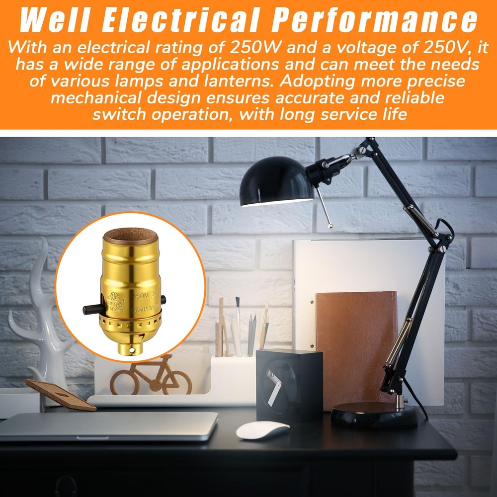 2 Pack UL Listed Lamp Socket with Push On/Off, E26 Threaded Base, Medium Scre...