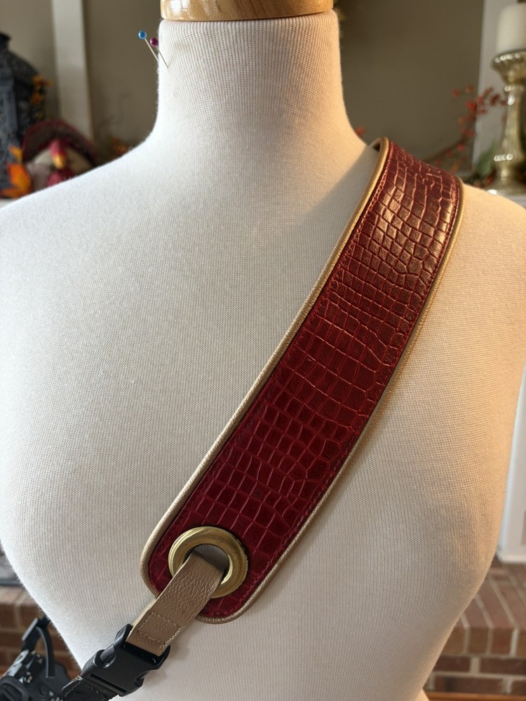 The “Red Alligator” Camera Strap: Comfort Padding, Leather Ends, Suede Backing