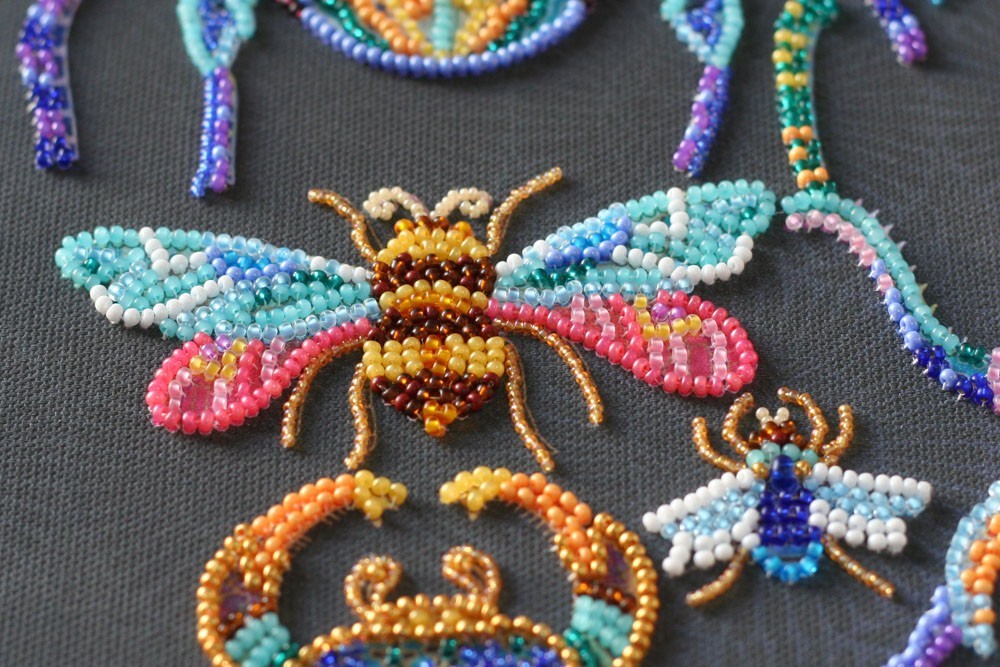 Bead Embroidery Kit DIY "Beetles" Beaded Needlepoint Craft Set