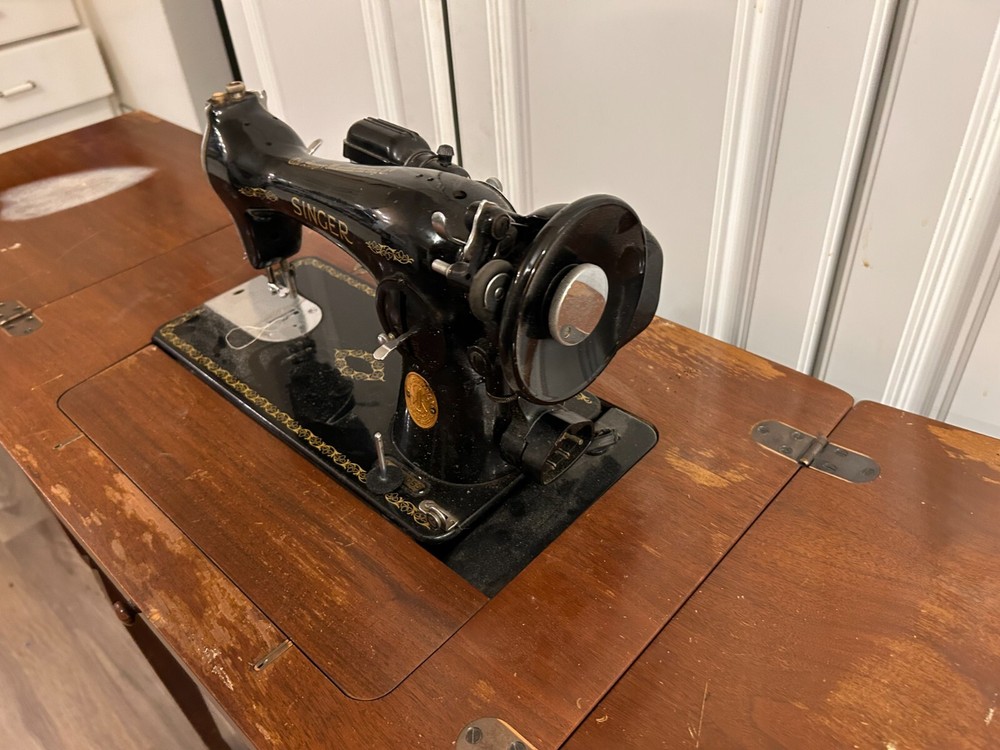 Singer Sewing Machine 1951 with custom table, stool, and accessories