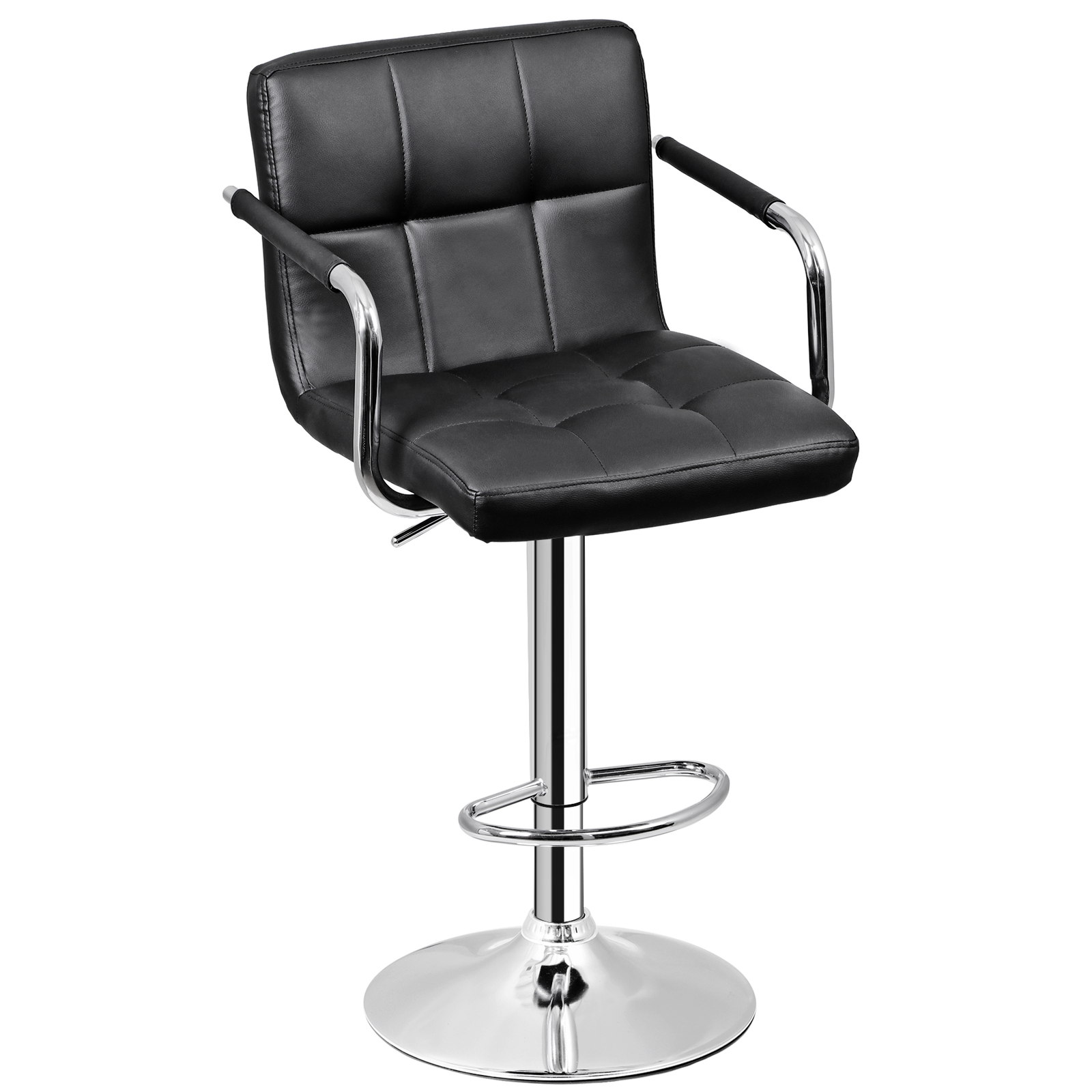 Modern PU Leather Bar Stools Set of 2 Adjustable Swivel Barstools w/ Back & Arms