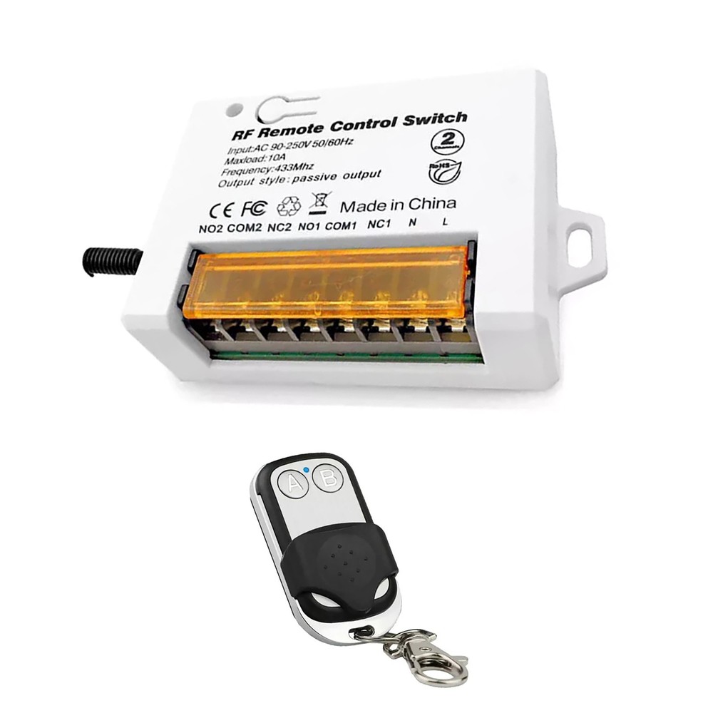 220V  2Ch Relay Receiver Wireless Remote Control Switch for Garage/Gate 110V