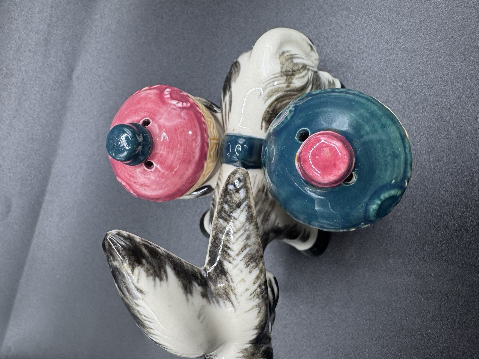 Vintage MCM 1960s Donkey Novelty Ceramic Kitschy Salt Pepper Shakers with Caddy