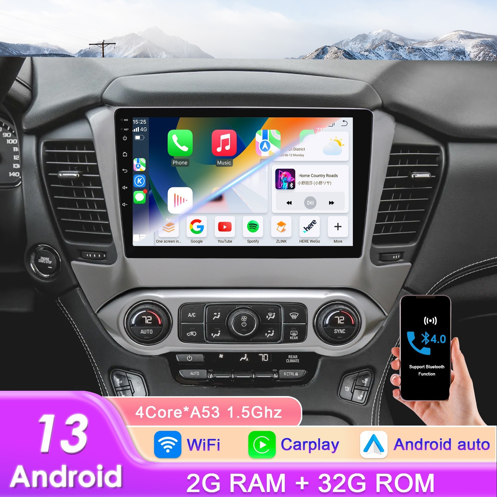2+32GB Android 14 Car Stereo Radio For GMC Chevrolet Tahoe 2015-2019 Carplay US
