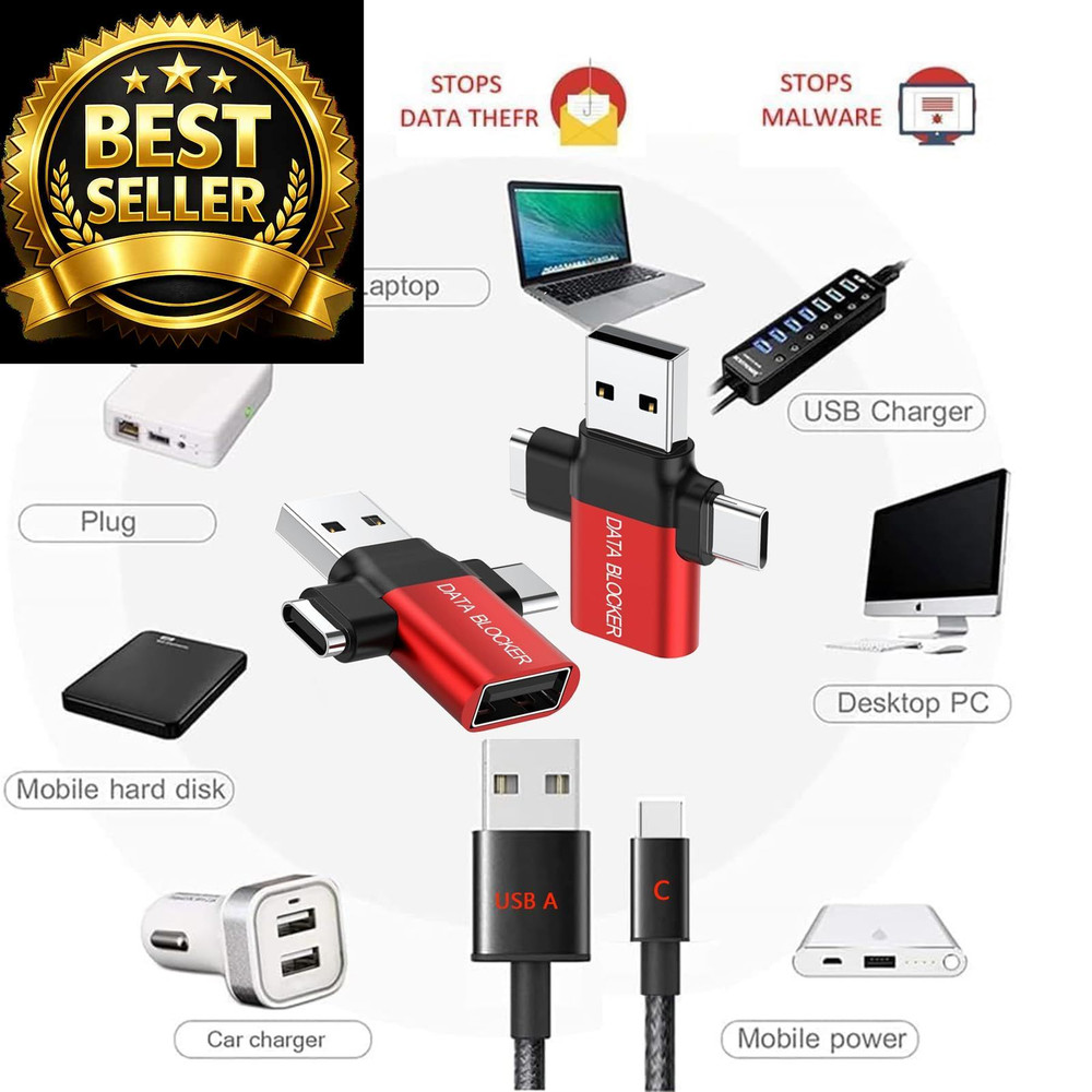 Data Blocker, USB A to A & C C Protect 6 Pack Red