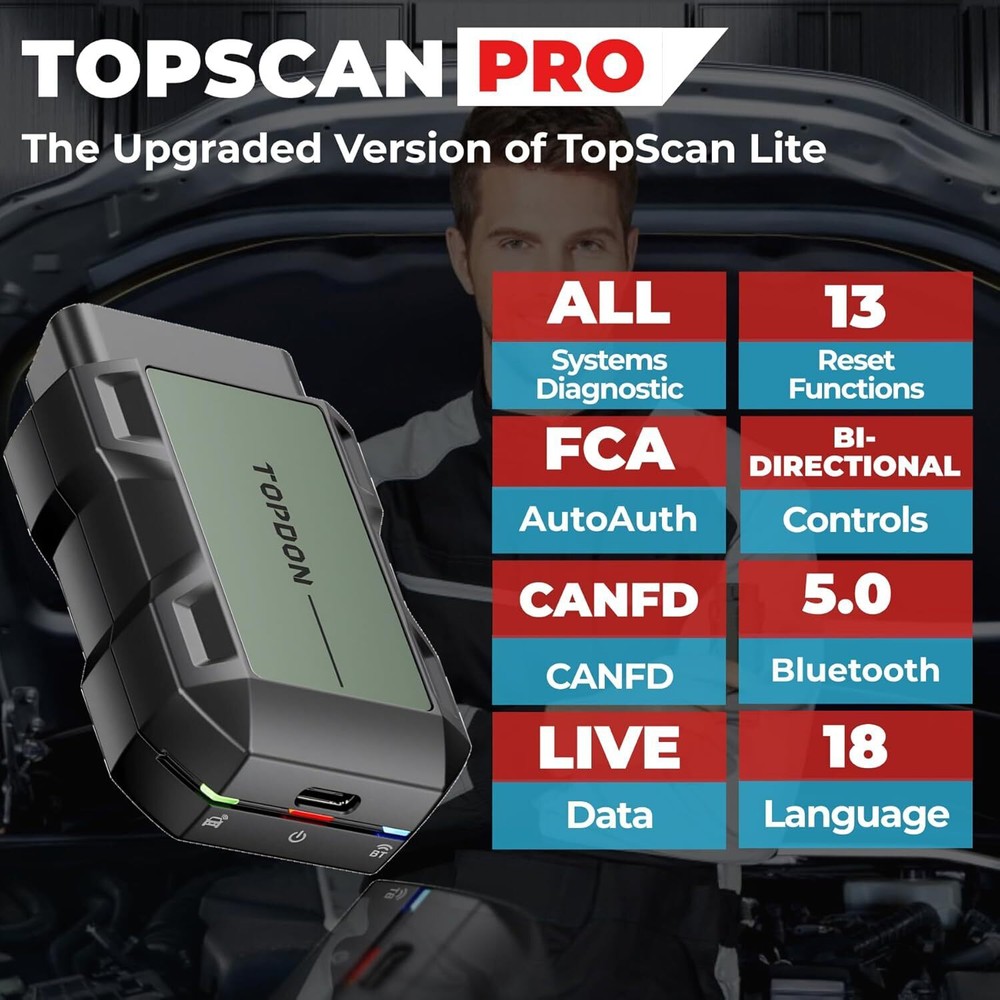 TOPDON TopScan Pro, OBD2 Scanner Bluetooth for iOS & Android, Diagnostic Scan To