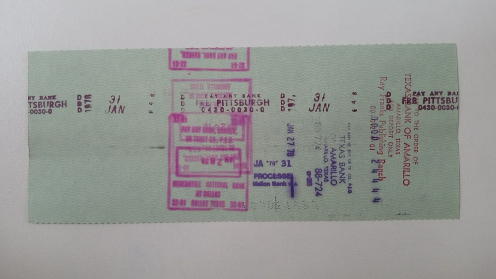 Ray Franks Publishing Ranch: 1978 Pittsburgh Pirates Expense Check