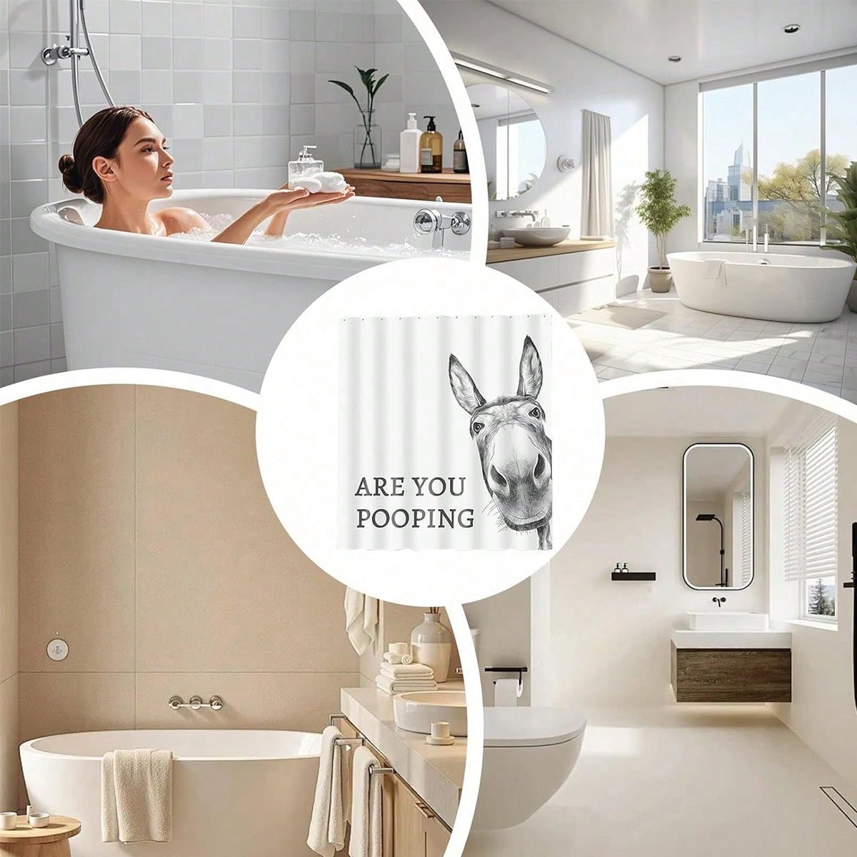 Funny Donkey Shower Curtain - 'are You Pooping?' Design, Humorous Bathroom Decor