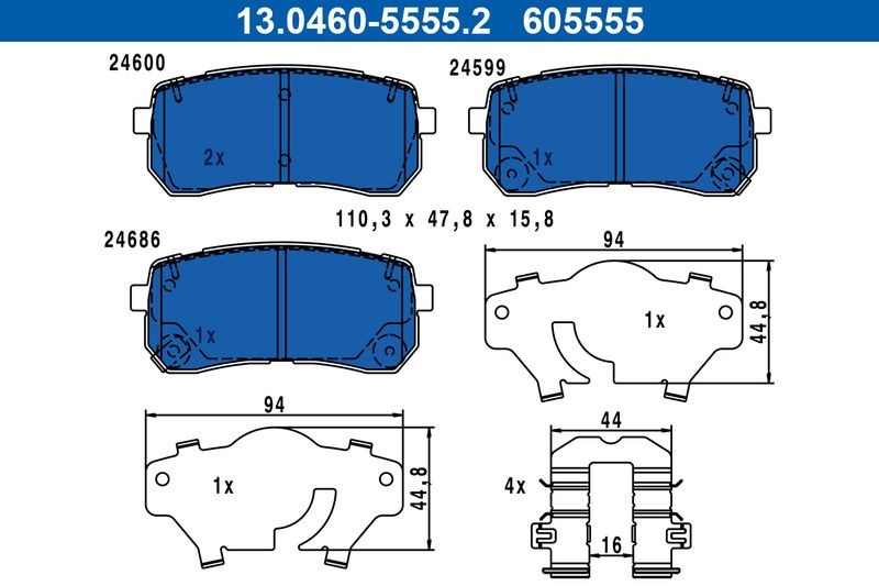 For ATE 13.0460-5555.2 BRAKE PADS