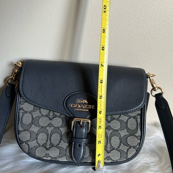 Coach Amelia Saddle Bag Navy Blue Signature Canvas Leather Crossbody C3593